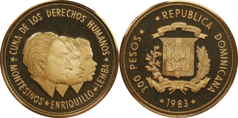 DOMINICAN REPUBLIC. Gilt Copper 300 Pesos Piefort, 1983. NGC PROOF-69 Ultra Came...