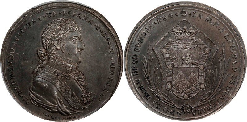 GUATEMALA. Silver Proclamation Medal, 1808. Ferdinand VII. PCGS AU-58.

Grove-...