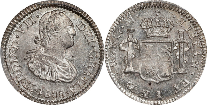 GUATEMALA. 1/2 Real, 1808-NG M. Nueva Guatemala Mint. Ferdinand VII. PCGS MS-64....