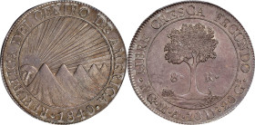 GUATEMALA. Central American Republic. 8 Reales, 1840/37-NG MA/BA. Nueva Guatemala Mint. PCGS MS-61.

KM-4. An ever-popular type featuring a rising p...