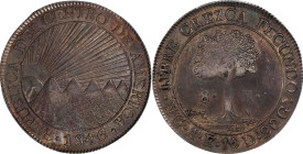 GUATEMALA. 8 Reales, 1846/2-NG AE/MA. Nueva Guatemala Mint. PCGS Genuine--Cleaned, AU Details.

KM-4. CREZCA/CRESCA variety. Featuring a number of d...