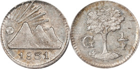 GUATEMALA. Central American Republic. 1/4 Real, 1831-G. Nueva Guatemala Mint. PCGS MS-63.

KM-1. An enticing Choice example of this popular fraction...