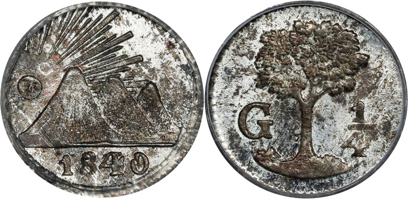 GUATEMALA. Central American Republic. 1/4 Real, 1840/30-G. Nueva Guatemala Mint....