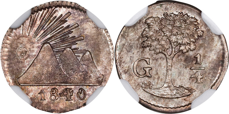 GUATEMALA. Central American Republic. 1/4 Real, 1840/30-G. Nueva Guatemala Mint....