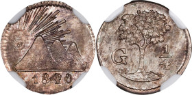 GUATEMALA. Central American Republic. 1/4 Real, 1840/30-G. Nueva Guatemala Mint. NGC MS-65.

KM-1. Overdate variety. Boldly struck and lustrous, wit...