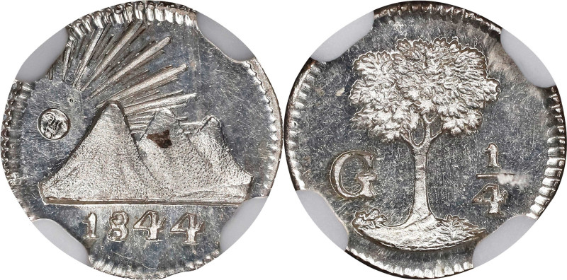 GUATEMALA. Central American Republic. 1/4 Real, 1844-G. Nueva Guatemala Mint. NG...