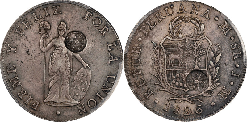 GUATEMALA. Guatemala - Peru. 8 Reales, ND (1841). PCGS EF-45; Countermark: AU De...