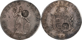 GUATEMALA. Guatemala - Peru. 8 Reales, ND (1841). PCGS EF-45; Countermark: AU Details.

KM-117. Type IV countermark: Sun over 3 volcanos on obverse ...