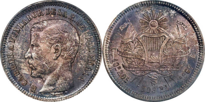 GUATEMALA. 2 Reales, 1867-R. Nueva Guatemala Mint. ANACS MS-62.

KM-142. This ...