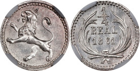 GUATEMALA. 1/4 Real, 1861. Nueva Guatemala Mint. NGC MS-62.

KM-130. A pleasing Mint State specimen, this glowing minor yields exceptional luster, w...