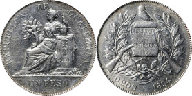 GUATEMALA. Peso, 1894-H. Birmingham (Heaton) Mint. ICG AU-50.

KM-210. An example of the always popular type, that does appear to show evidence of a...