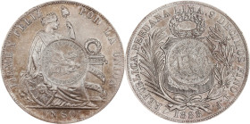 GUATEMALA. Guatemala - Peru. Peso, 1894. Guatemala City Mint. PCGS Genuine--Cleaned, AU Details. Countermark: AU Details.

KM-224. Bifacial counterm...
