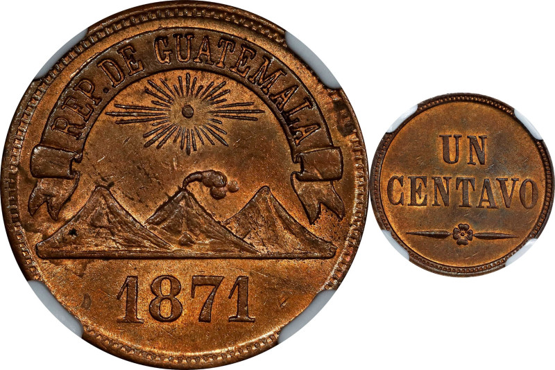 GUATEMALA. Centavo, 1871. NGC MS-64 Red Brown.

KM-196. Well-struck with ample...