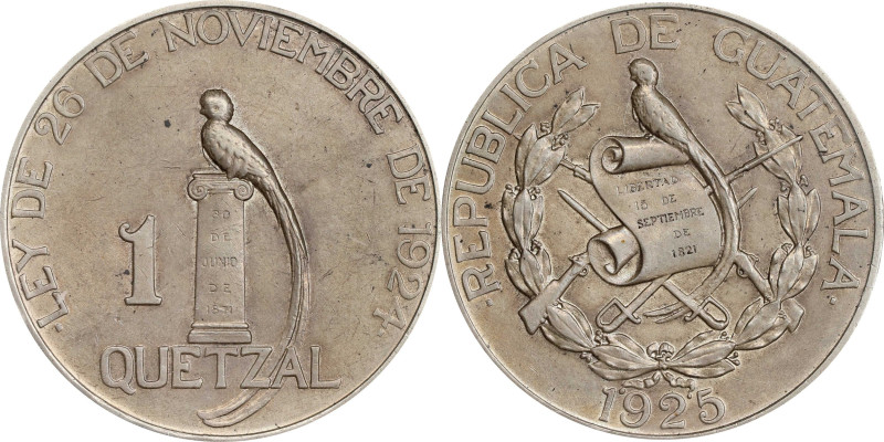 GUATEMALA. Quetzal, 1925. Philadelphia Mint. PCGS AU-55.

KM-242. Mintage: 10,...