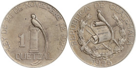 GUATEMALA. Quetzal, 1925. Philadelphia Mint. PCGS AU-55.

KM-242. Mintage: 10,000. A KEY DATE and popular 20th century crown, this example remains p...