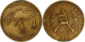 GUATEMALA. Nickel-Brass Trial Strike Quetzal, 1998. PCGS SPECIMEN-45.

cf. KM-284. A trial strike example of the adopted and ubiquitous Quetzal, thi...