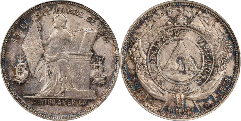 HONDURAS. 50 Centavos, 1884. Tegucigalpa Mint. PCGS AU-58.

KM-51. A limitedly...