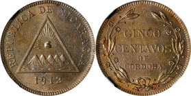 NICARAGUA. 5 Centavos, 1912-H. Birmingham (Heaton) Mint. NGC MS-62.

KM-12. A beautiful Mint State example of a less commonly encountered type, the ...