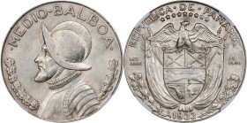 PANAMA. 1/2 Balboa, 1933. Philadelphia Mint. NGC MS-61.

KM-12.1. A beautiful Mint State example of this exceptionally popular type and KEY DATE the...