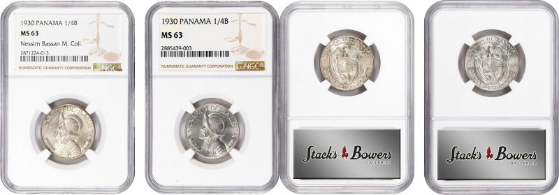 PANAMA. Duo of 1/4 Balboa (2 Pieces), 1930. Philadelphia Mint. Both NGC MS-63.
...