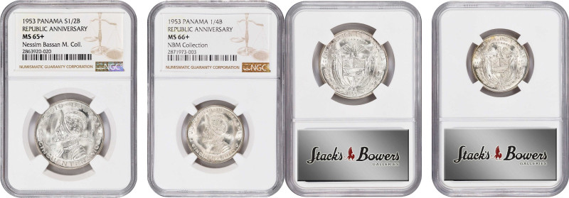 PANAMA. Duo of Silver Issues (2 Pieces), 1953. Mexico City Mint. Both NGC Certif...