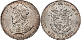 PANAMA. 50 Centesimos, 1904. Philadelphia Mint. NGC MS-63.

KM-5. A beautiful Choice piece, this tremendous representative is rich with a shimmering...