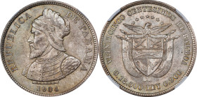 PANAMA. 25 Centesimos, 1904. Philadelphia Mint. NGC MS-64.

KM-4. A beautiful near-Gem example, this tremendous representative offers the chance at ...