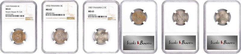 PANAMA. Trio of Minors (3 Pieces), 1907-32. Philadelphia Mint. All NGC MS-63.
...