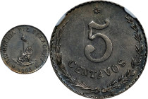 PARAGUAY. 5 Centavos, 1903. NGC MS-62.

KM-6. A well-struck and problem free Mint State issue, toned a warm deep brown with splashes of alluring gol...