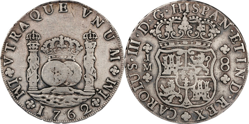PERU. 8 Reales, 1762-LM JM. Lima Mint. Charles III. PCGS Genuine--Scratch, VF De...