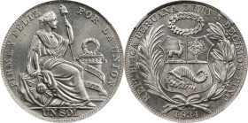 PERU. Sol, 1934. Lima Mint. NGC MS-65.

KM-218.2. Fully argent and lustrous, this Gem dances with the light when cradled in hand.

Estimate: $300....