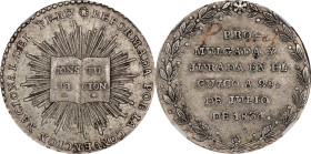 PERU. Constitution Proclamation Silver Medal, 1834. NGC AU-58.

Fonrobert-9219. Diameter: 27 mm. By unknown artist. Struck to commemorate the new co...