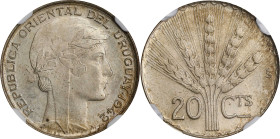 URUGUAY. 20 Cenavos, 1942-So. Santiago Mint. NGC MS-65.

KM-29. A less commonly encountered Gem, delivering shimmering luster and strong details thr...