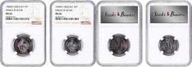 URUGUAY. Duo of Off-Metal Silver Strikes, 1968-So. Santiago Mint. Both NGC MS-66.

1) 50 Pesos. KM-PNC85. 2) 20 Pesos. KM-PNC84.

Estimate: $100.0...