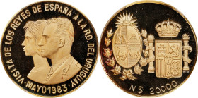 URUGUAY. Gold 20000 Nuevos Pesos, 1983. Santiago Mint. PCGS PROOF-68 Deep Cameo.

KM-X-2. AGW: 0.5787 oz. Struck to commemorate the Spanish royal vi...