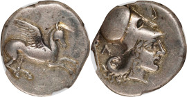 AKARNANIA. Leukas. AR Stater (8.33 gms), ca. 350-320 B.C. NGC Ch F, Strike: 4/5 Surface: 3/2. Scuffs.

HGC-4, 823; Pegasi-92. Obverse: Pegasos flyin...