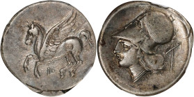 AKARNANIA. Leukas. AR Stater (8.52 gms), ca. 320-280 B.C. NGC Ch VF, Strike: 5/5 Surface: 4/5.

HGC-4, 825; Pegasi-133. Obverse: Pegasos flying left...