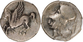 AKARNANIA. Leukas. AR Stater (8.49 gms), ca. 320-280 BC. NGC FINE, Strike: 5/5 Surface: 4/5.

HGC-4, 825; Pegasi-133. Obverse: Pegasos flying left; ...
