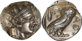 ATTICA. Athens. AR Tetradrachm (17.12 gms), ca. 440-404 B.C. NGC Ch EF, Strike: 4/5 Surface: 4/5.

HGC-4, 1597; Kroll-8. Obverse: Helmeted head of A...