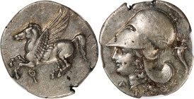 CORINTHIA. Corinth. AR Stater (8.58 gms), ca. 345-307 B.C. NGC Ch EF, Strike: 5/5 Surface: 4/5.

HGC-4, 1848; Pegasi-430. Obverse: Pegasos flying le...