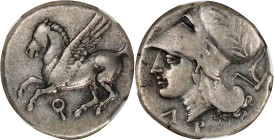 CORINTHIA. Corinth. AR Stater (8.56 gms), ca. 345-307 B.C. NGC VF, Strike: 4/5 Surface: 4/5.

HGC-4, 1848; Pegasi-439; BCD-107. Obverse: Pegasos fly...