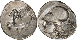 CORINTHIA. Corinth. AR Stater (8.46 gms), ca. 345-307 B.C. NGC Ch EF, Strike: 2/5 Surface: 4/5.

HGC-4, 1848; Pegasi-451. Obverse: Pegasos flying le...