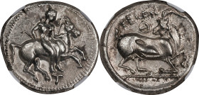 CILICIA. Kelenderis. AR Stater (10.70 gms), ca. 410-375 B.C. NGC Ch EF, Strike: 4/5 Surface: 3/5. Die Shift.

SNG BN-Unlisted; SNG Levante-Unlisted;...