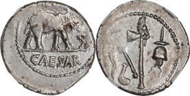 JULIUS CAESAR. AR Denarius (3.89 gms), Military mint traveling with Caesar, 49 B.C. NGC AU, Strike: 3/5 Surface: 3/5. Graffito.

Cr-443/1; CRI-9; Sy...