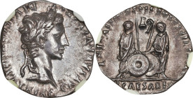 AUGUSTUS, 27 B.C.- A.D. 14. AR Denarius (3.50 gms), Lugdunum Mint, 2 B.C.- A.D. 12. NGC AU, Strike: 4/5 Surface: 4/5.

RIC-207; RSC-43. Obverse: Lau...