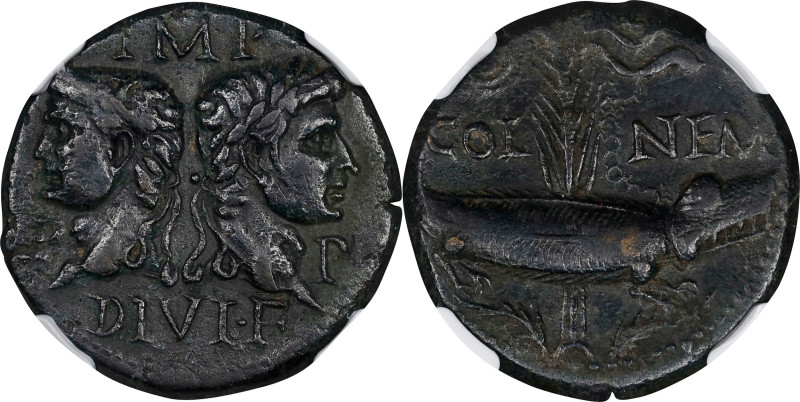 AUGUSTUS, with AGRIPPA, 27 B.C.- A.D. 14. Gaul, Nemausus. AE As (12.81 gms), ca....