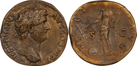 HADRIAN, A.D. 117-138. AE Sestertius, Rome Mint, A.D. 137-138. NGC Ch VF.

RIC-2410. Obverse: Laureate head right; Reverse: Fortuna standing left, h...