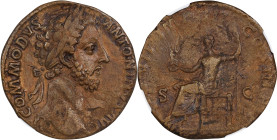 COMMODUS, A.D. 177-192. AE Sestertius, Rome Mint, A.D. 181-182. NGC VF.

RIC-322A. Obverse: Laureate head right; Reverse: Jupiter seated left on thr...