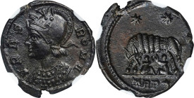 CITY COMMEMORATIVES, ca. A.D. 330-340. AE BI Nummus, Treveri Mint. NGC MS.

RIC-529. Obverse: Roma left; Reverse: Suckling twins Remus and Romulus b...