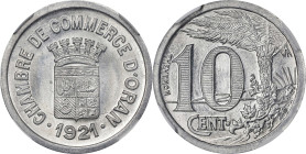 ALGERIA. Aluminum Chamber of Commerce 10 Centimes Token, 1921. NGC MS-65.

Obverse: Coat-of-arms; Reverse: Palm tree with rising sun in background....